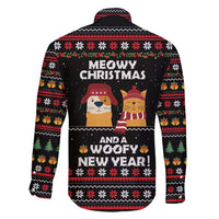 Meowy Christmas Woofy New Year Family Matching Puletasi and Hawaiian Shirt with Cat and Dog in Winter Hats and Festive Pattern Design - Wonder Print Shop