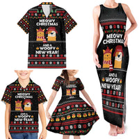 Meowy Christmas Woofy New Year Family Matching Tank Maxi Dress and Hawaiian Shirt with Cat and Dog in Winter Hats and Festive Pattern Design - Wonder Print Shop