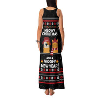 Meowy Christmas Woofy New Year Family Matching Tank Maxi Dress and Hawaiian Shirt with Cat and Dog in Winter Hats and Festive Pattern Design - Wonder Print Shop