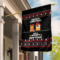 Meowy Christmas Woofy New Year Garden Flag with Cat and Dog in Winter Hats and Festive Pattern Design - Wonder Print Shop