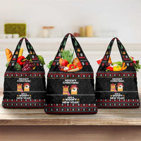 Meowy Christmas Woofy New Year Grocery Bag with Cat and Dog in Winter Hats and Festive Pattern Design - Wonder Print Shop