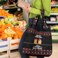 Meowy Christmas Woofy New Year Grocery Bag with Cat and Dog in Winter Hats and Festive Pattern Design - Wonder Print Shop