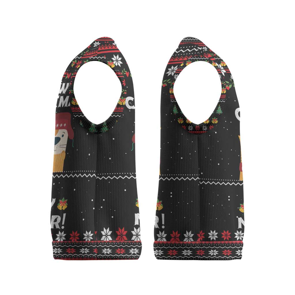 Meowy Christmas Woofy New Year Christmas Knitted V-Neck Vest with Cat and Dog in Winter Hats and Festive Pattern Design - Wonder Print Shop
