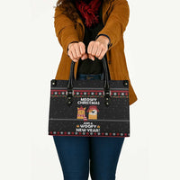 Meowy Christmas Woofy New Year Leather Bag with Cat and Dog in Winter Hats and Festive Pattern Design - Wonder Print Shop