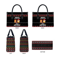 Meowy Christmas Woofy New Year Leather Bag with Cat and Dog in Winter Hats and Festive Pattern Design - Wonder Print Shop