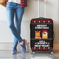 Meowy Christmas Woofy New Year Luggage Cover with Cat and Dog in Winter Hats and Festive Pattern Design - Wonder Print Shop