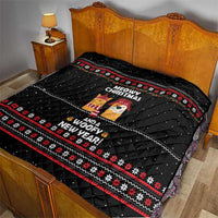 Meowy Christmas Woofy New Year Quilt with Cat and Dog in Winter Hats and Festive Pattern Design - Wonder Print Shop