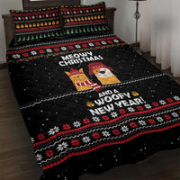Meowy Christmas Woofy New Year Quilt Bed Set with Cat and Dog in Winter Hats and Festive Pattern Design - Wonder Print Shop