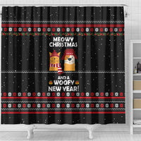 Meowy Christmas Woofy New Year Shower Curtain with Cat and Dog in Winter Hats and Festive Pattern Design - Wonder Print Shop