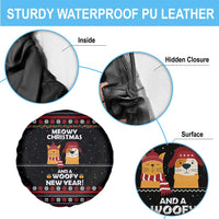 Meowy Christmas Woofy New Year Spare Tire Cover with Cat and Dog in Winter Hats and Festive Pattern Design - Wonder Print Shop