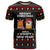 Meowy Christmas Woofy New Year T Shirt with Cat and Dog in Winter Hats and Festive Pattern Design - Wonder Print Shop