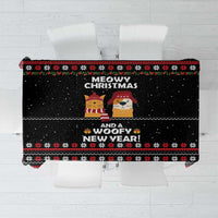 Meowy Christmas Woofy New Year Tablecloth with Cat and Dog in Winter Hats and Festive Pattern Design - Wonder Print Shop