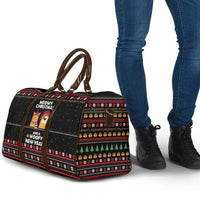 Meowy Christmas Woofy New Year Travel Bag with Cat and Dog in Winter Hats and Festive Pattern Design - Wonder Print Shop