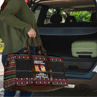 Meowy Christmas Woofy New Year Travel Bag with Cat and Dog in Winter Hats and Festive Pattern Design - Wonder Print Shop