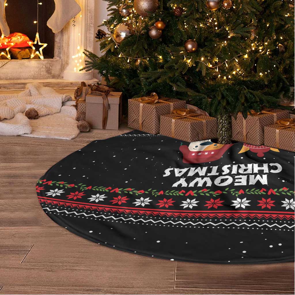 Meowy Christmas Woofy New Year Tree Skirt with Cat and Dog in Winter Hats and Festive Pattern Design - Wonder Print Shop
