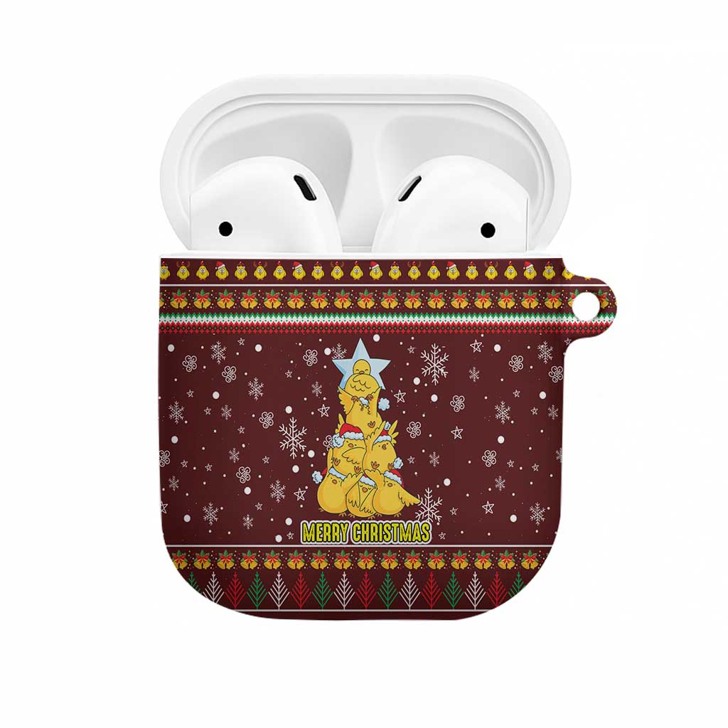 Merry Chickmas Christmas AirPods Case with Yellow Chickens Tree Design and Snowflake Pattern - Wonder Print Shop