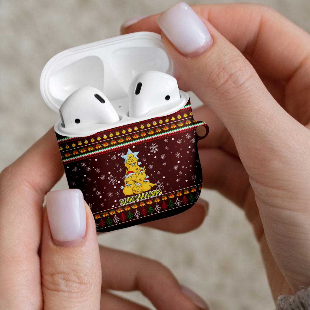 Merry Chickmas Christmas AirPods Case with Yellow Chickens Tree Design and Snowflake Pattern - Wonder Print Shop