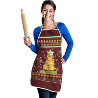 Merry Chickmas Christmas Apron with Yellow Chickens Tree Design and Snowflake Pattern - Wonder Print Shop