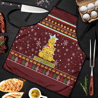 Merry Chickmas Christmas Apron with Yellow Chickens Tree Design and Snowflake Pattern - Wonder Print Shop