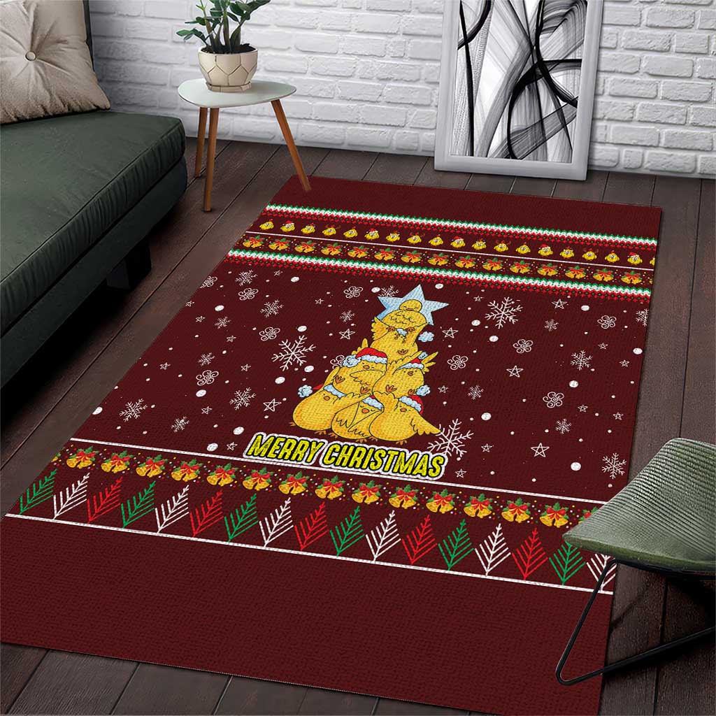Merry Chickmas Christmas Area Rug with Yellow Chickens Tree Design and Snowflake Pattern - Wonder Print Shop