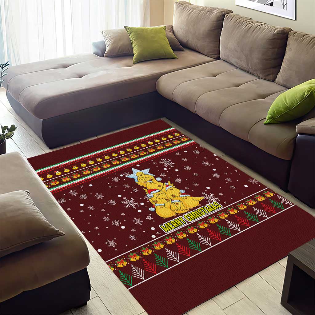 Merry Chickmas Christmas Area Rug with Yellow Chickens Tree Design and Snowflake Pattern - Wonder Print Shop