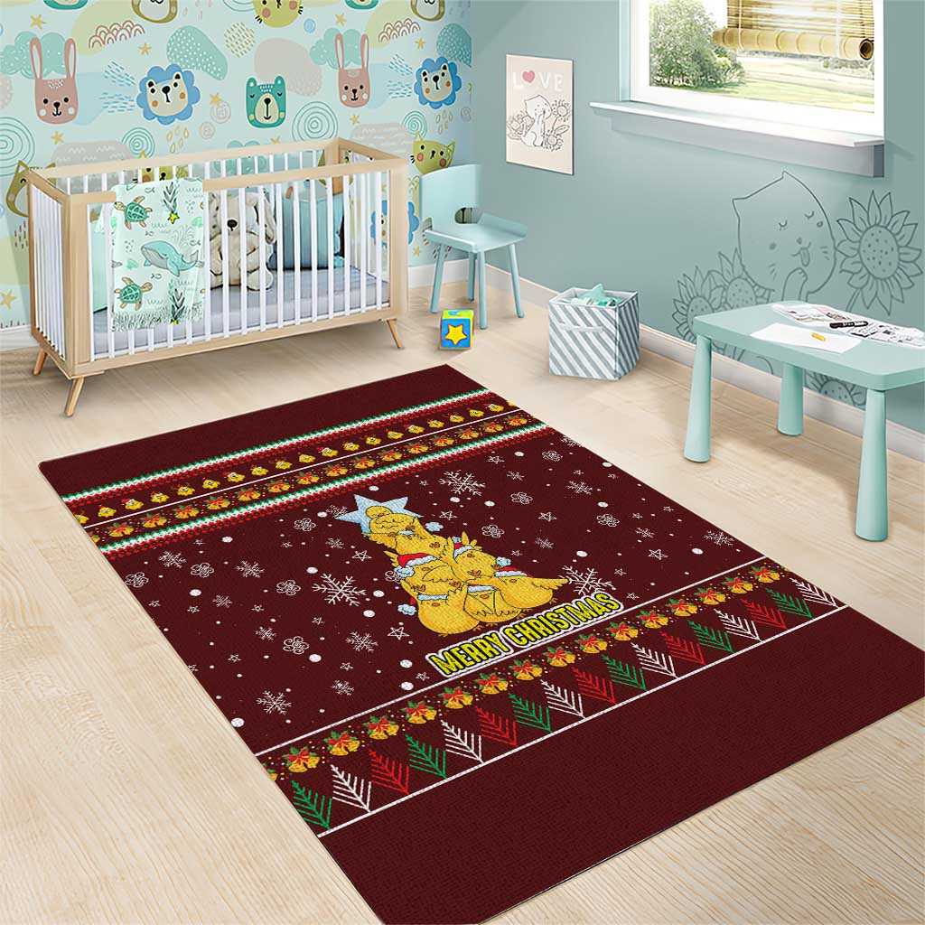 Merry Chickmas Christmas Area Rug with Yellow Chickens Tree Design and Snowflake Pattern - Wonder Print Shop