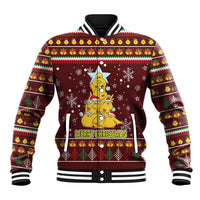Merry Chickmas Christmas Baseball Jacket with Yellow Chickens Tree Design and Snowflake Pattern - Wonder Print Shop