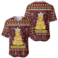 Merry Chickmas Christmas Baseball Jersey with Yellow Chickens Tree Design and Snowflake Pattern - Wonder Print Shop