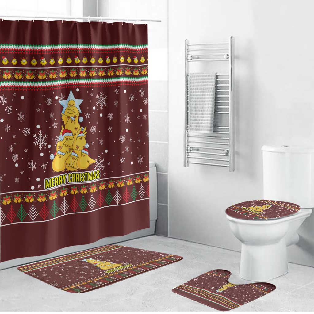 Merry Chickmas Christmas Bathroom Set with Yellow Chickens Tree Design and Snowflake Pattern - Wonder Print Shop