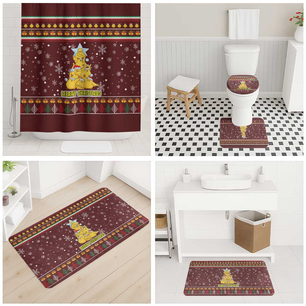 Merry Chickmas Christmas Bathroom Set with Yellow Chickens Tree Design and Snowflake Pattern - Wonder Print Shop