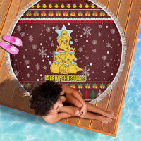 Merry Chickmas Christmas Beach Blanket with Yellow Chickens Tree Design and Snowflake Pattern - Wonder Print Shop