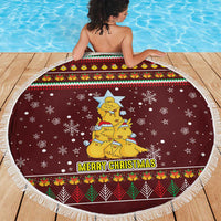 Merry Chickmas Christmas Beach Blanket with Yellow Chickens Tree Design and Snowflake Pattern - Wonder Print Shop