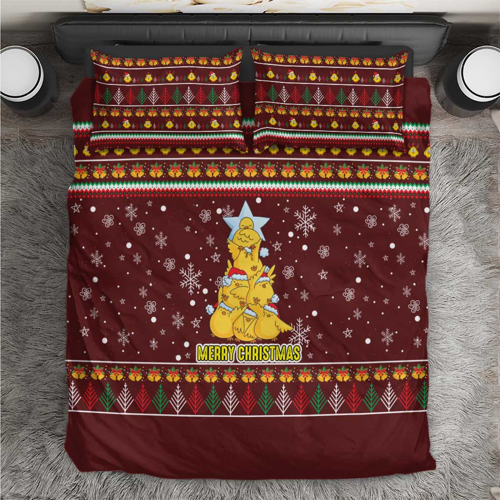 Merry Chickmas Christmas Bedding Set with Yellow Chickens Tree Design and Snowflake Pattern - Wonder Print Shop