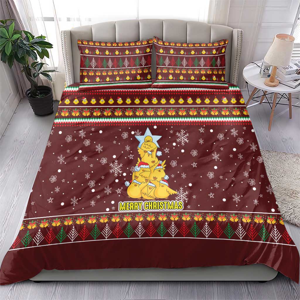 Merry Chickmas Christmas Bedding Set with Yellow Chickens Tree Design and Snowflake Pattern - Wonder Print Shop