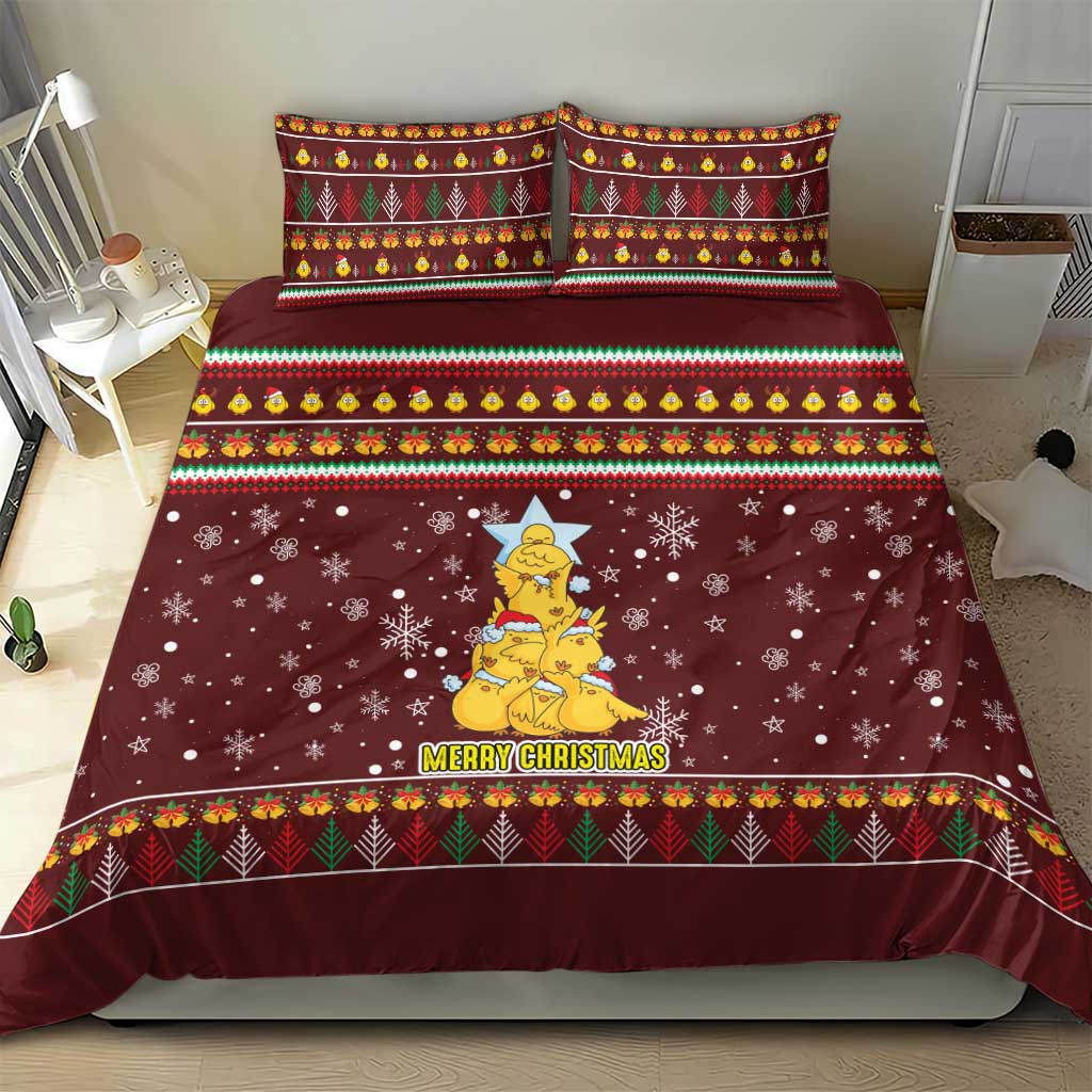 Merry Chickmas Christmas Bedding Set with Yellow Chickens Tree Design and Snowflake Pattern - Wonder Print Shop