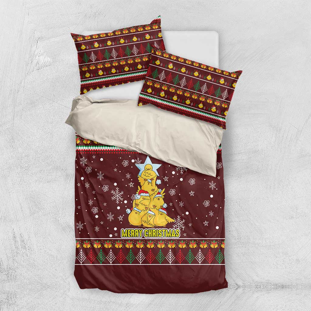 Merry Chickmas Christmas Bedding Set with Yellow Chickens Tree Design and Snowflake Pattern - Wonder Print Shop