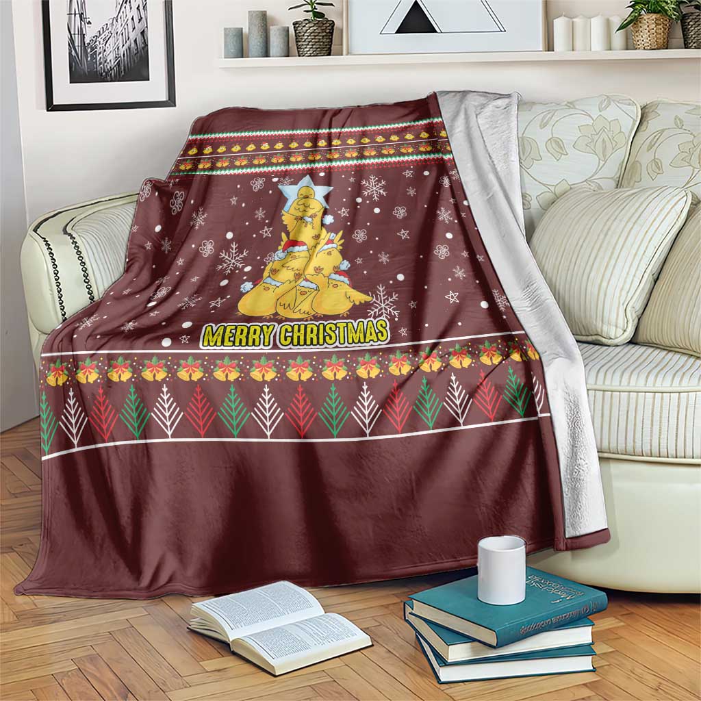 Merry Chickmas Christmas Blanket with Yellow Chickens Tree Design and Snowflake Pattern - Wonder Print Shop