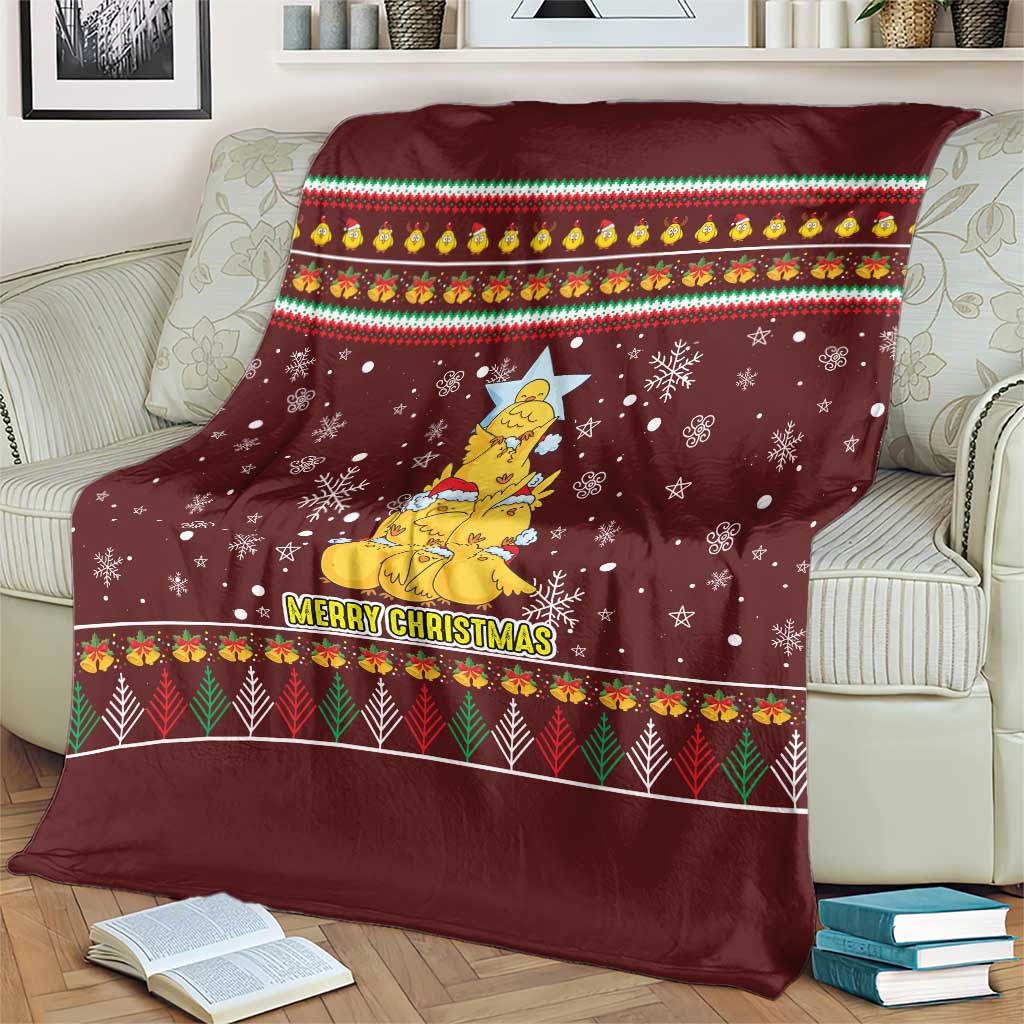 Merry Chickmas Christmas Blanket with Yellow Chickens Tree Design and Snowflake Pattern - Wonder Print Shop
