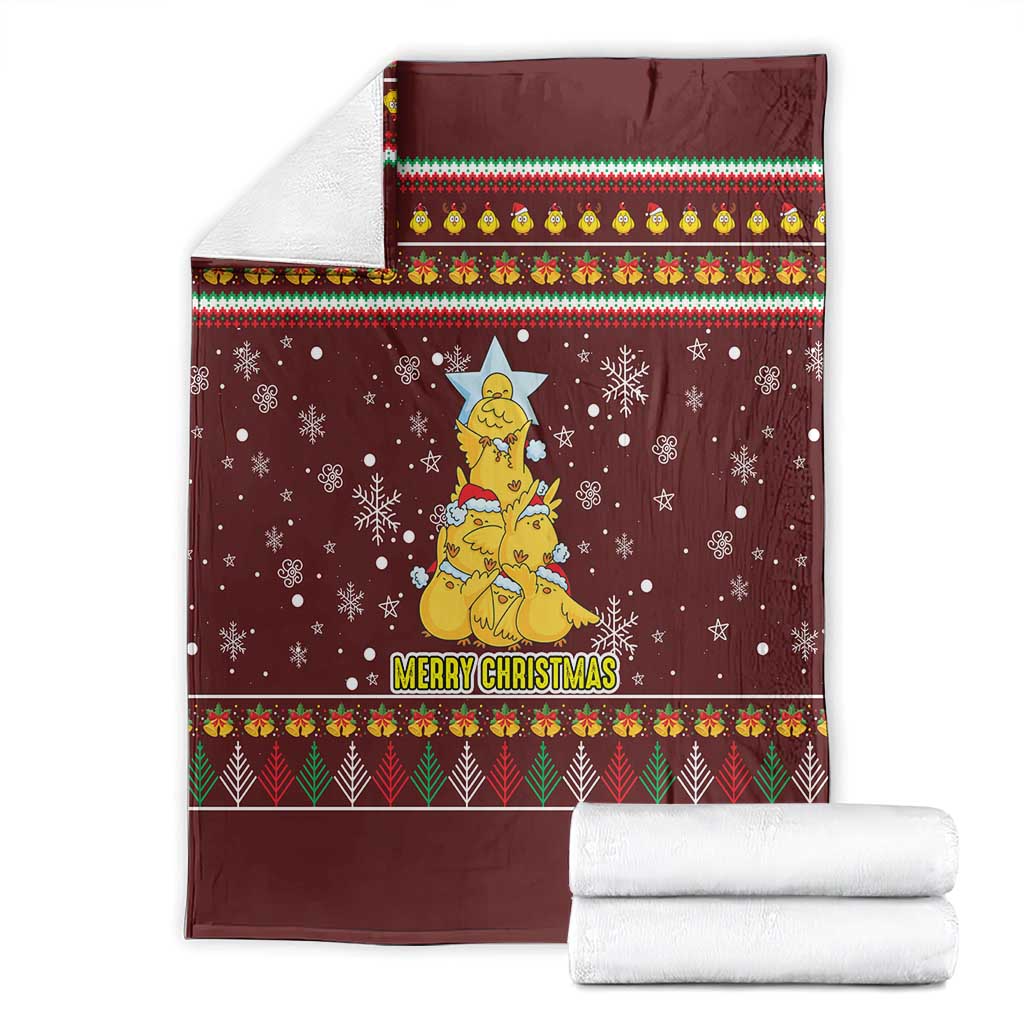Merry Chickmas Christmas Blanket with Yellow Chickens Tree Design and Snowflake Pattern - Wonder Print Shop