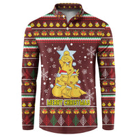 Merry Chickmas Christmas Button Sweatshirt with Yellow Chickens Tree Design and Snowflake Pattern - Wonder Print Shop