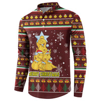 Merry Chickmas Christmas Button Sweatshirt with Yellow Chickens Tree Design and Snowflake Pattern - Wonder Print Shop