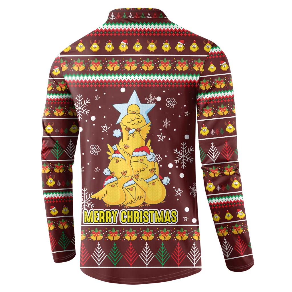 Merry Chickmas Christmas Button Sweatshirt with Yellow Chickens Tree Design and Snowflake Pattern - Wonder Print Shop