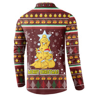 Merry Chickmas Christmas Button Sweatshirt with Yellow Chickens Tree Design and Snowflake Pattern - Wonder Print Shop