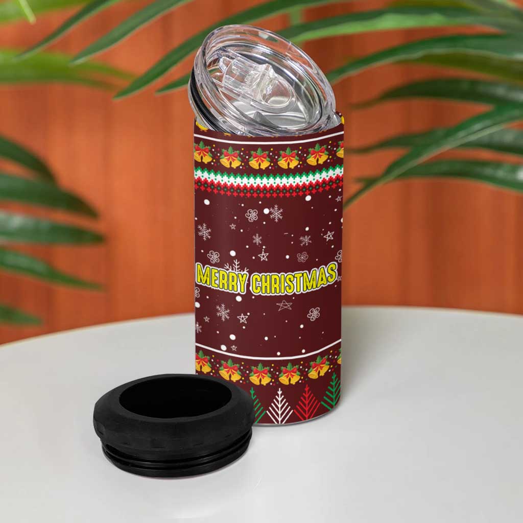 Merry Chickmas Christmas 4 in 1 Can Cooler Tumbler with Yellow Chickens Tree Design and Snowflake Pattern - Wonder Print Shop