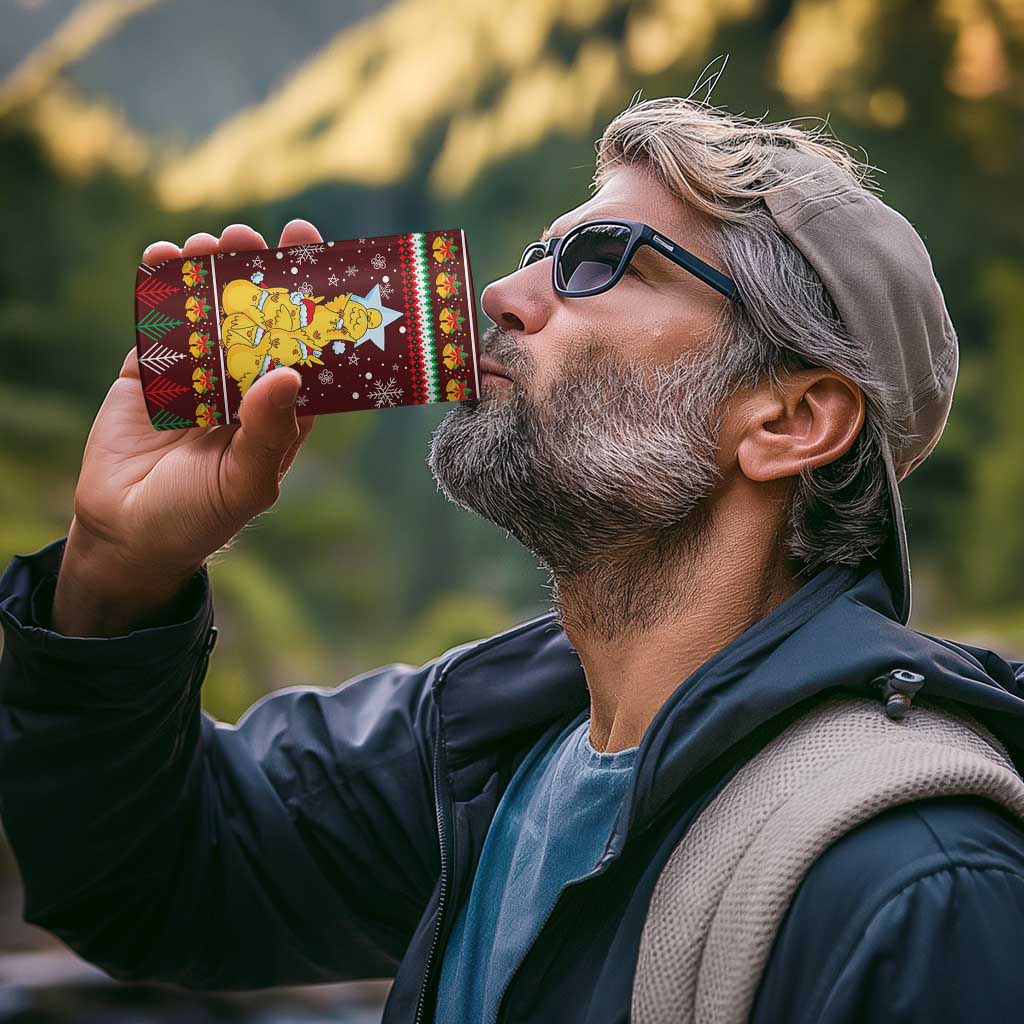 Merry Chickmas Christmas 4 in 1 Can Cooler Tumbler with Yellow Chickens Tree Design and Snowflake Pattern - Wonder Print Shop