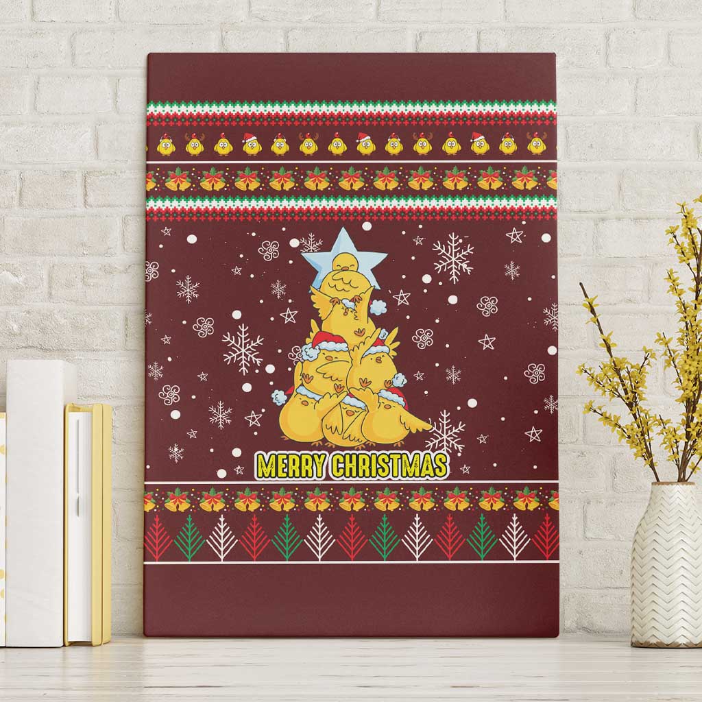 Merry Chickmas Christmas Canvas Wall Art with Yellow Chickens Tree Design and Snowflake Pattern - Wonder Print Shop