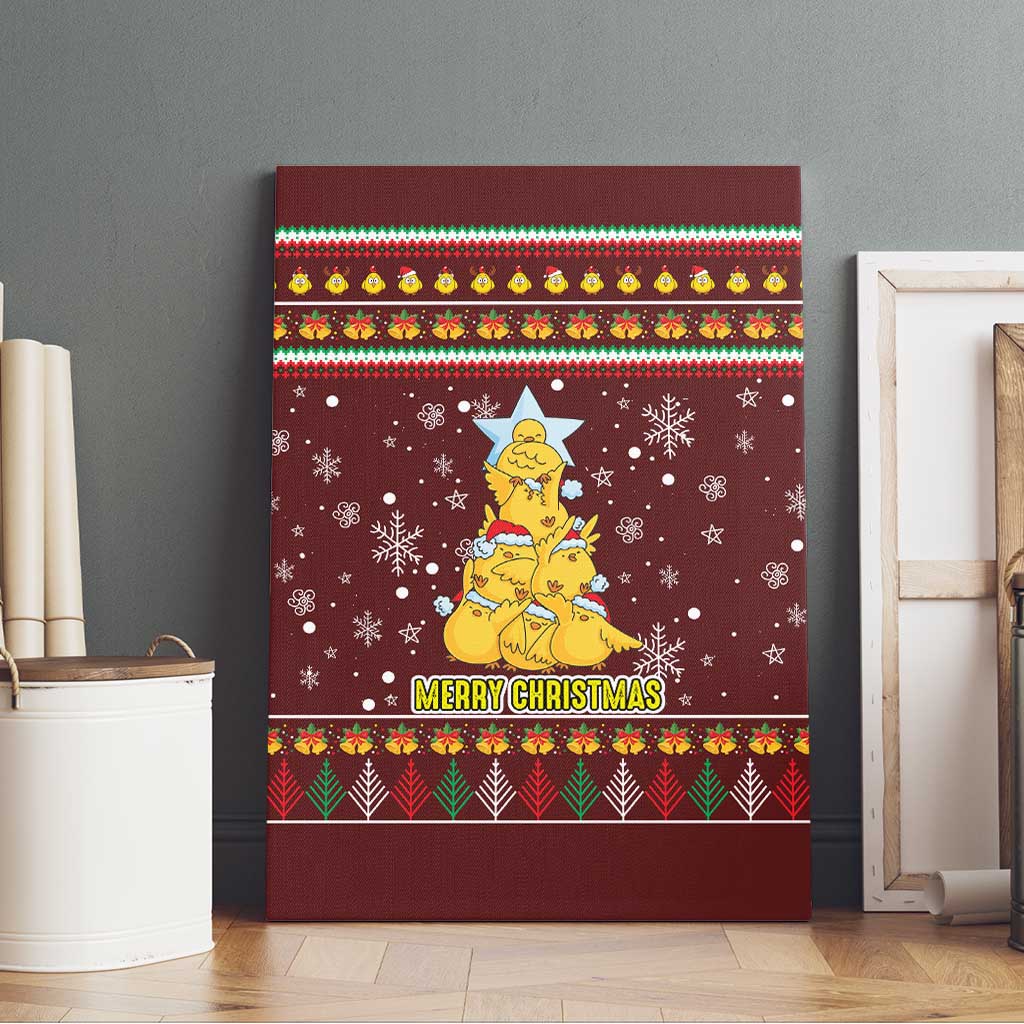Merry Chickmas Christmas Canvas Wall Art with Yellow Chickens Tree Design and Snowflake Pattern - Wonder Print Shop