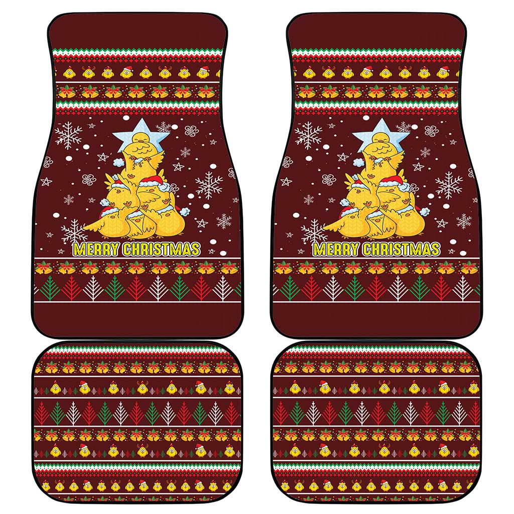 Merry Chickmas Christmas Car Mats with Yellow Chickens Tree Design and Snowflake Pattern - Wonder Print Shop