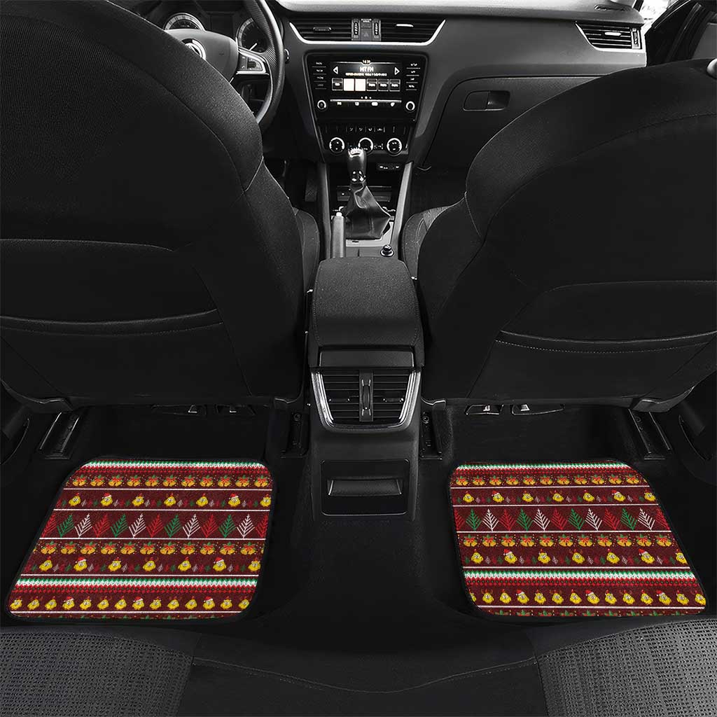 Merry Chickmas Christmas Car Mats with Yellow Chickens Tree Design and Snowflake Pattern - Wonder Print Shop