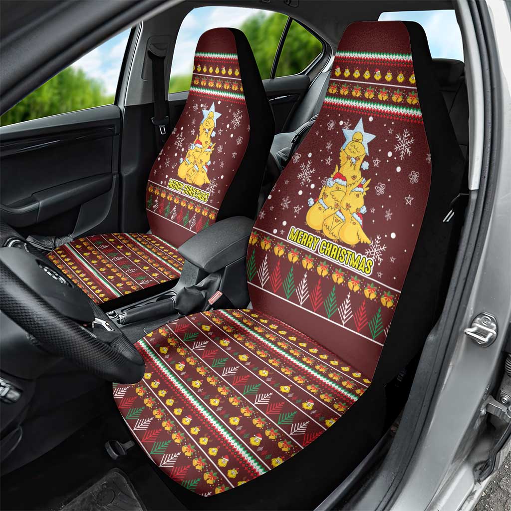 Merry Chickmas Christmas Car Seat Cover with Yellow Chickens Tree Design and Snowflake Pattern - Wonder Print Shop